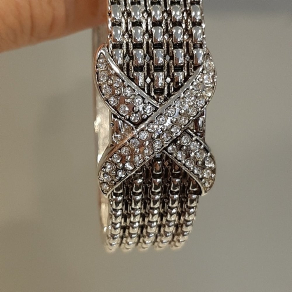 3Pc Rhinestone Accessories Set Silver Hinge Bangle Ring Mini Photo Frame - Picture 6 of 13
